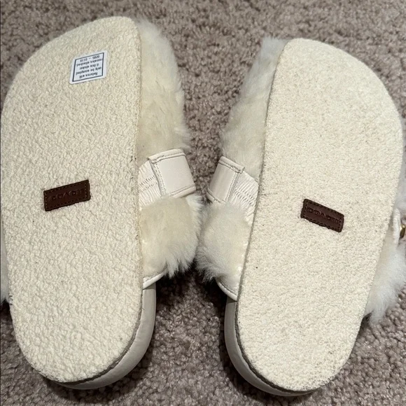 Coach Women's Plush Cream Slippers - Picture 3 of 5